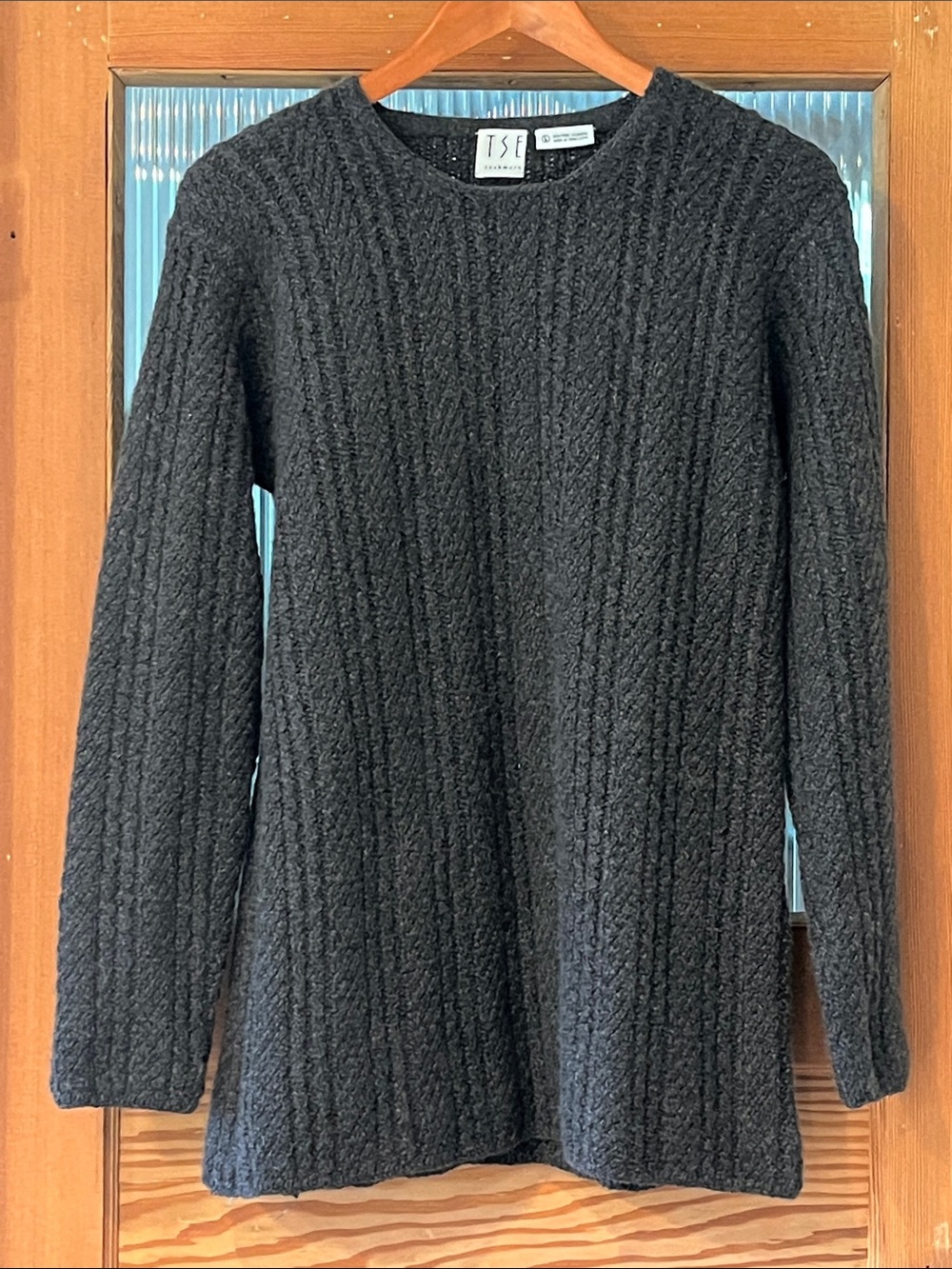 TSE Charcoal Cable Knit Crewneck Sweater/tunic